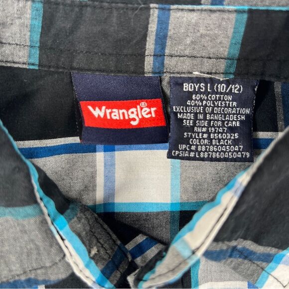 Wrangler Western Shirt Boys Large 10/12 Plaid Shirt White, Blue and black - Picture 5 of 5